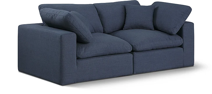 Meridian Comfy Linen Textured Fabric Sofa in Navy Linen Textured Fabric 187Navy-S80