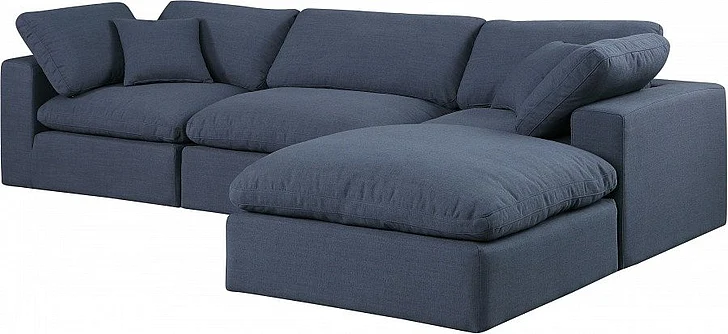 Meridian Comfy Linen Textured Fabric Sectional in Navy Linen Textured Fabric 187Navy-Sec4A