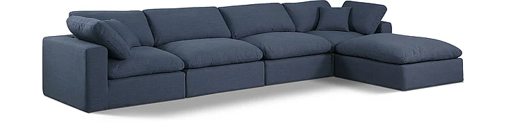 Meridian Comfy Linen Textured Fabric Sectional in Navy Linen Textured Fabric 187Navy-Sec5A