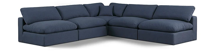 Meridian Comfy Linen Textured Fabric Sectional in Navy Linen Textured Fabric 187Navy-Sec5B