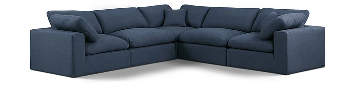 Meridian Comfy Linen Textured Fabric Sectional in Navy Linen Textured Fabric 187Navy-Sec5C