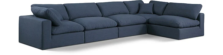 Meridian Comfy Linen Textured Fabric Sectional in Navy Linen Textured Fabric 187Navy-Sec5D