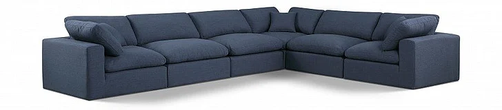 Meridian Comfy Linen Textured Fabric Sectional in Navy Linen Textured Fabric 187Navy-Sec6A