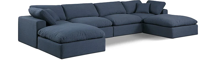 Meridian Comfy Linen Textured Fabric Sectional in Navy Linen Textured Fabric 187Navy-Sec6B