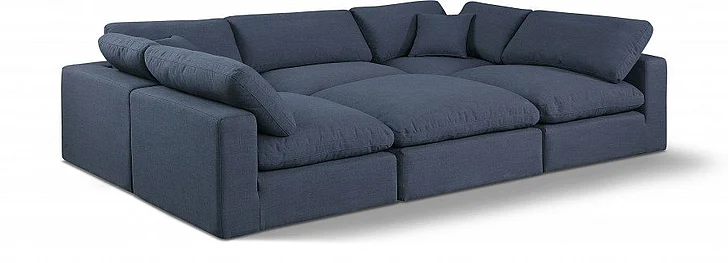 Meridian Comfy Linen Textured Fabric Sectional in Navy Linen Textured Fabric 187Navy-Sec6C