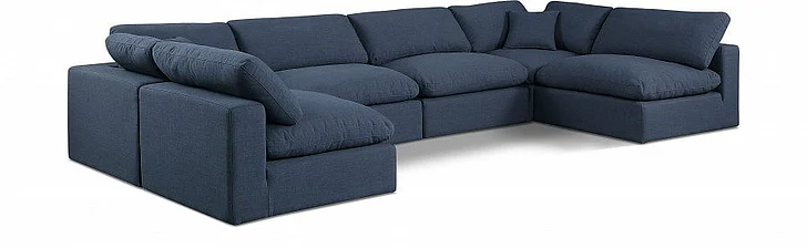 Meridian Comfy Linen Textured Fabric Sectional in Navy Linen Textured Fabric 187Navy-Sec6D