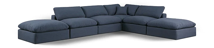 Meridian Comfy Linen Textured Fabric Sectional in Navy Linen Textured Fabric 187Navy-Sec6E
