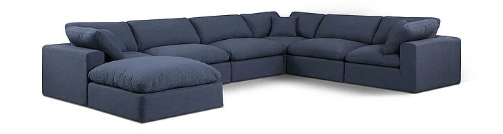 Meridian Comfy Linen Textured Fabric Sectional in Navy Linen Textured Fabric 187Navy-Sec7A