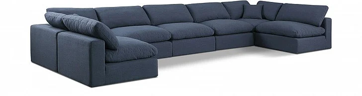Meridian Comfy Linen Textured Fabric Sectional in Navy Linen Textured Fabric 187Navy-Sec7B