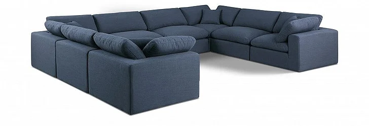 Meridian Comfy Linen Textured Fabric Sectional in Navy Linen Textured Fabric 187Navy-Sec8A