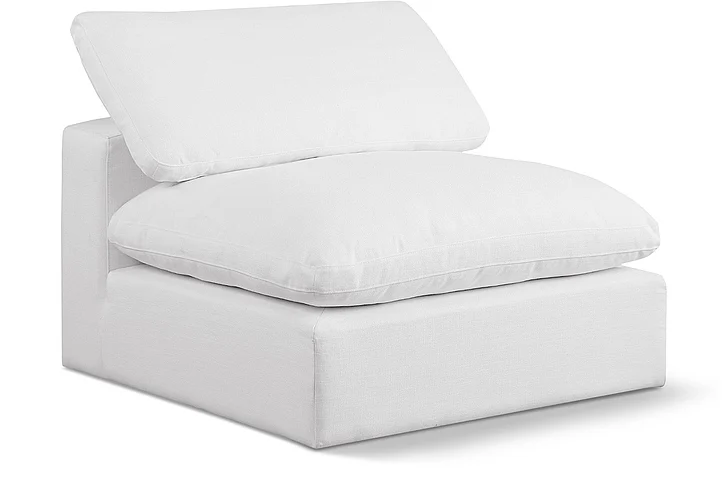 Meridian Comfy Linen Textured Fabric Armless Chair in White Linen Textured Fabric 187White-Armless