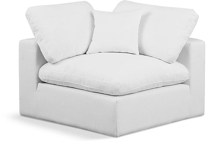Meridian Comfy Linen Textured Fabric Corner Chair in White Linen Textured Fabric 187White-Corner