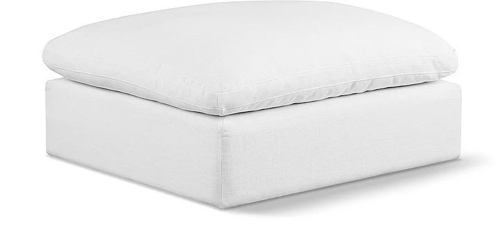 Meridian Comfy Linen Textured Fabric Ottoman in White Linen Textured Fabric 187White-Ott