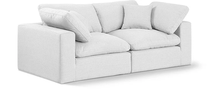 Meridian Comfy Linen Textured Fabric Sofa in White Linen Textured Fabric 187White-S80