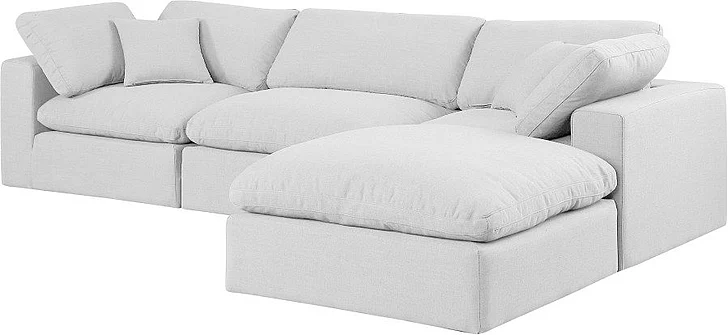 Meridian Comfy Linen Textured Fabric Sectional in White Linen Textured Fabric 187White-Sec4A