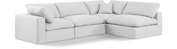 Meridian Comfy Linen Textured Fabric Sectional in White Linen Textured Fabric 187White-Sec4B