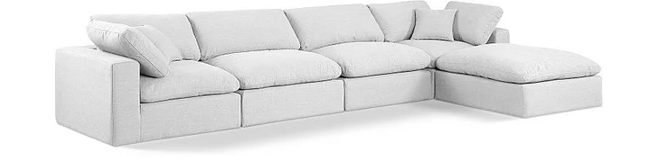 Meridian Comfy Linen Textured Fabric Sectional in White Linen Textured Fabric 187White-Sec5A