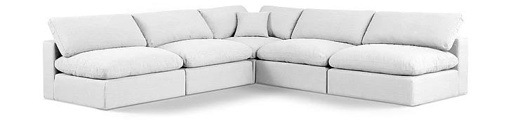 Meridian Comfy Linen Textured Fabric Sectional in White Linen Textured Fabric 187White-Sec5B