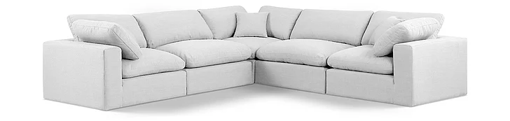 Meridian Comfy Linen Textured Fabric Sectional in White Linen Textured Fabric 187White-Sec5C