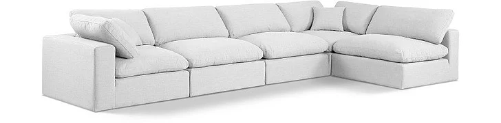 Meridian Comfy Linen Textured Fabric Sectional in White Linen Textured Fabric 187White-Sec5D