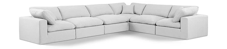 Meridian Comfy Linen Textured Fabric Sectional in White Linen Textured Fabric 187White-Sec6A