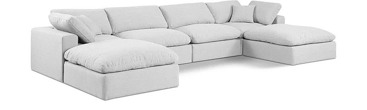 Meridian Comfy Linen Textured Fabric Sectional in White Linen Textured Fabric 187White-Sec6B