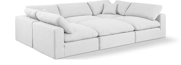 Meridian Comfy Linen Textured Fabric Sectional in White Linen Textured Fabric 187White-Sec6C