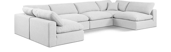 Meridian Comfy Linen Textured Fabric Sectional in White Linen Textured Fabric 187White-Sec6D