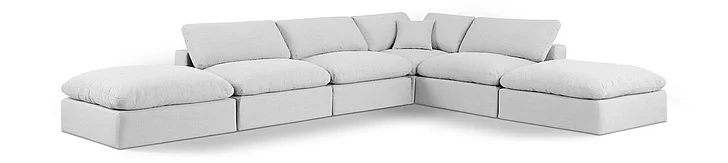 Meridian Comfy Linen Textured Fabric Sectional in White Linen Textured Fabric 187White-Sec6E