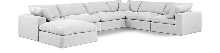 Meridian Comfy Linen Textured Fabric Sectional in White Linen Textured Fabric 187White-Sec7A