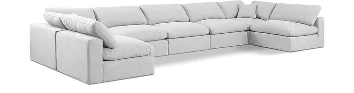 Meridian Comfy Linen Textured Fabric Sectional in White Linen Textured Fabric 187White-Sec7B
