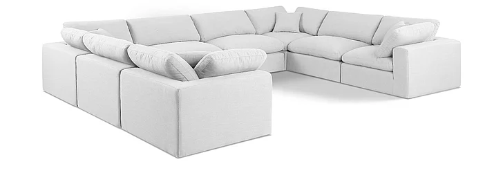 Meridian Comfy Linen Textured Fabric Sectional in White Linen Textured Fabric 187White-Sec8A