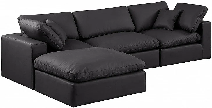 Meridian Comfy Faux Leather Sectional in Black Faux Leather 188Black-Sec4A