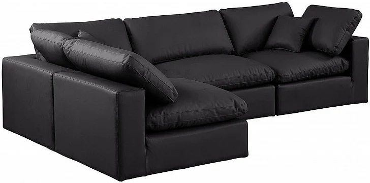 Meridian Comfy Faux Leather Sectional in Black Faux Leather 188Black-Sec4B