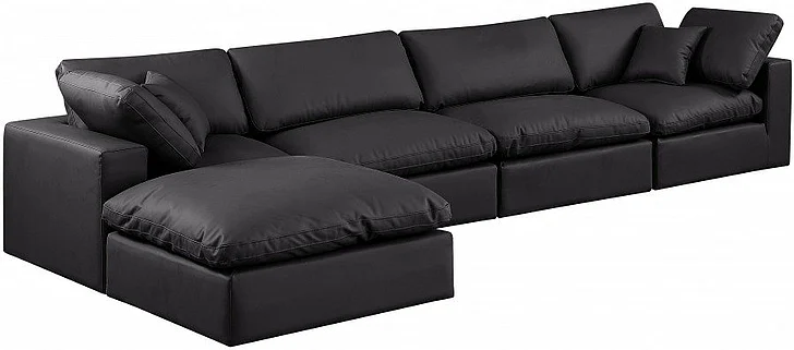 Meridian Comfy Faux Leather Sectional in Black Faux Leather 188Black-Sec5A