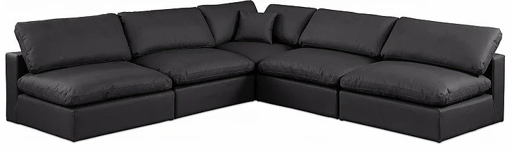 Meridian Comfy Faux Leather Sectional in Black Faux Leather 188Black-Sec5B