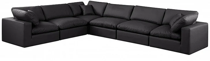 Meridian Comfy Faux Leather Sectional in Black Faux Leather 188Black-Sec6A