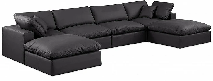 Meridian Comfy Faux Leather Sectional in Black Faux Leather 188Black-Sec6B