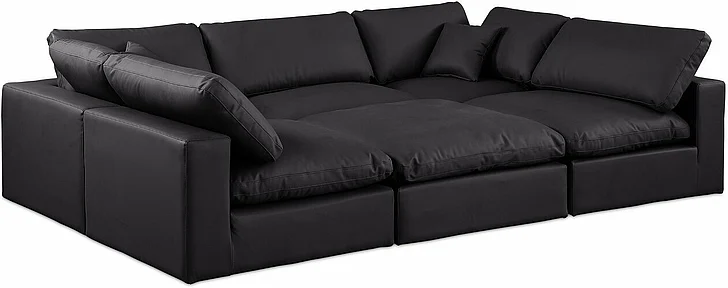 Meridian Comfy Faux Leather Sectional in Black Faux Leather 188Black-Sec6C