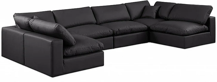 Meridian Comfy Faux Leather Sectional in Black Faux Leather 188Black-Sec6D