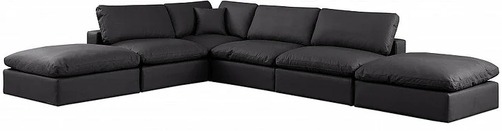 Meridian Comfy Faux Leather Sectional in Black Faux Leather 188Black-Sec6E