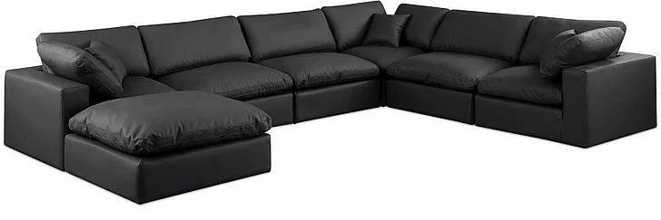 Meridian Comfy Faux Leather Sectional in Black Faux Leather 188Black-Sec7A