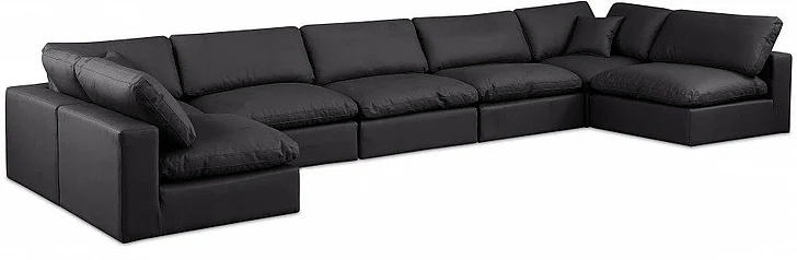 Meridian Comfy Faux Leather Sectional in Black Faux Leather 188Black-Sec7B