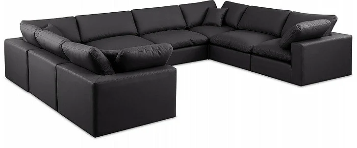 Meridian Comfy Faux Leather Sectional in Black Faux Leather 188Black-Sec8A