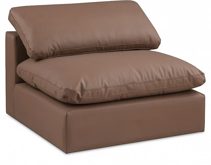 Meridian Comfy Faux Leather Armless Chair in Brown Faux Leather 188Brown-Armless