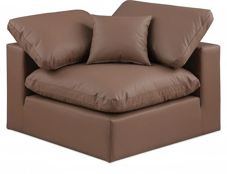 Meridian Comfy Faux Leather Corner Chair in Brown Faux Leather 188Brown-Corner