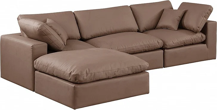 Meridian Comfy Faux Leather Sectional in Brown Faux Leather 188Brown-Sec4A
