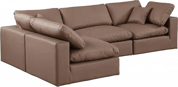 Meridian Comfy Faux Leather Sectional in Brown Faux Leather 188Brown-Sec4B