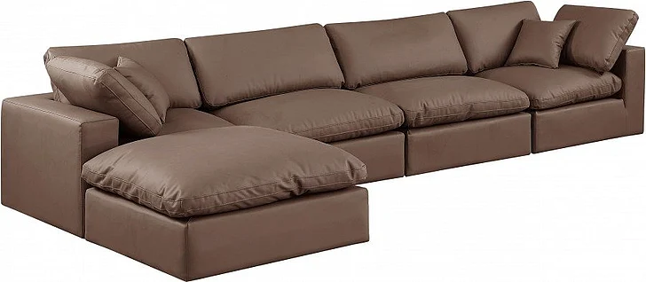 Meridian Comfy Faux Leather Sectional in Brown Faux Leather 188Brown-Sec5A