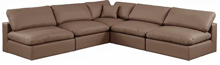 Meridian Comfy Faux Leather Sectional in Brown Faux Leather 188Brown-Sec5B